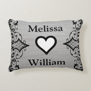 Black Grey Bride Groom Names Floral Wedding Decoratief Kussen