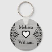 Black Grey Bride Groom Names Floral Wedding Sleutelhanger (Voorkant)