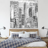 Black Grey City Doodle Canvas Afdruk (Insitu (Slaapkamer))
