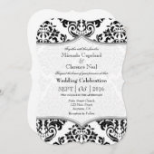 Black Grey Damask Bracket Wedet Invitation (Devant / Derrière)