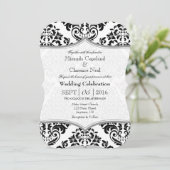 Black Grey Damask Bracket Wedet Invitation (Debout devant)
