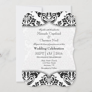 Black Grey Damask Bracket Wedet Invitation