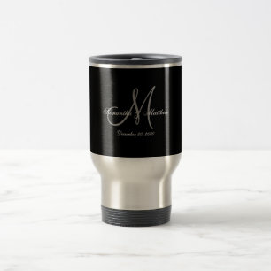 Black Grey Elegant Monogram Weddenschap Reisbeker