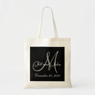 Black Grey Elegant Monogram Weddenschap Tote Bag