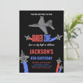 Black Grey Fighter Jet Invitations d'anniversaire (Debout devant)