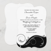 Black Grey Floral Swirl Bracket Wedding Invites Kaart (Voorkant / Achterkant)