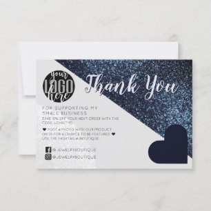 Black Grey Glitter Geo Logo Klant Dank je Bedankkaart