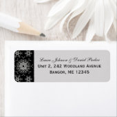 Black Grey Glitter Snowflakes Return Address Label (Insitu)