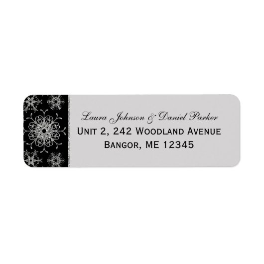 Black Grey Glitter Snowflakes Return Address Label (Voorkant)