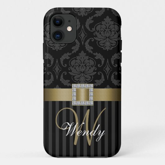 Black Grey Gold Damask Stripes iPhone 5 Hoesje (Achterkant)