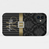 Black Grey Gold Damask Stripes iPhone 5 Hoesje (Achterkant (horizontaal))