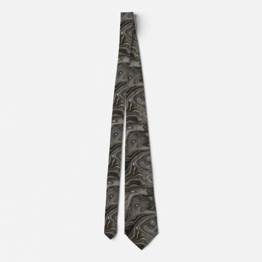 Black Grey Gold Marble Agate Strata Pattern-Mannen Stropdas (Achterkant)