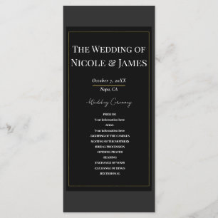 Black Grey Gold Moderne minimal mariage Programme