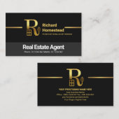 Black Grey Layers Gold Line Real Estate Agent Visitekaartje (Voorkant / Achterkant)