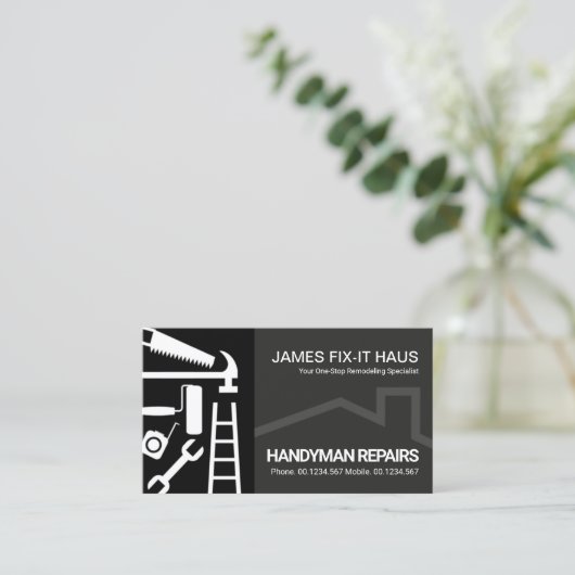 Black Grey Layers Handyman Tools Visitekaartje (Staand voorkant)