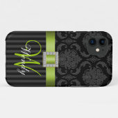 Black Grey Lime Geen Damask Stripes iPhone 5 Coque (Dos (Horizontal))