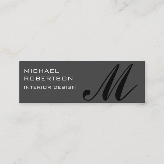 Black Grey Monogram Modern Slim Visitekaartje (Voorkant)