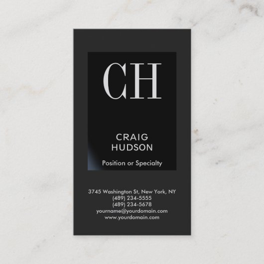 Black Grey Monogram Professional Visitekaartje (Voorkant)