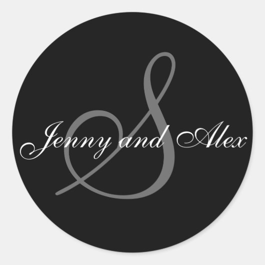 Black Grey Monogram S Bride Groom Names Wedding Ronde Sticker (Voorkant)
