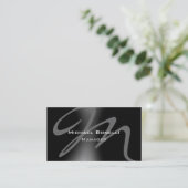 Black Grey Pattern Monogram Manager Visitekaartje (Staand voorkant)