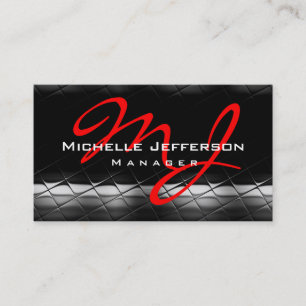 Black Grey Pattern Red Monogram Visitekaartje