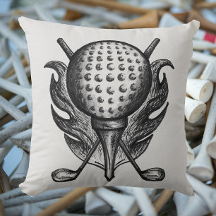 Black Grey Pen en Ink GOLF Ball T-shirt Clubs Spor Kussen