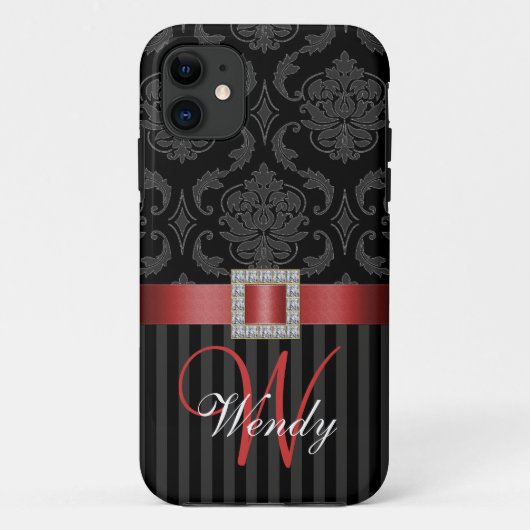 Black Grey Red Damask Stripes Pattern Case-Mate iPhone Case (Achterkant)