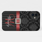 Black Grey Red Damask Stripes Pattern Case-Mate iPhone Case (Achterkant (horizontaal))