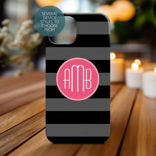 Black Grey Rugby Stripes met warmroze monogram Case-Mate iPhone Case
