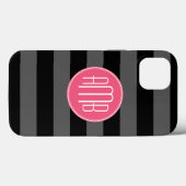 Black Grey Rugby Stripes met warmroze monogram Case-Mate iPhone Case (Achterkant (horizontaal))
