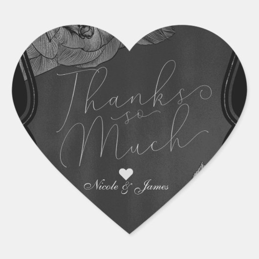 Black Grey Silver  Elegant Glam Floral Hart Sticker (Voorkant)