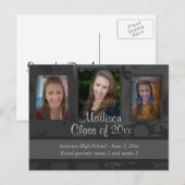 Black & Grey Three Photo Afstuderen Save the Date Aankondigingskaart (Voorkant / Achterkant)