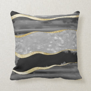 Black Grey White Agate Gold Stripe Glam #1 #gem Kussen