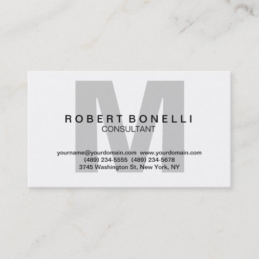 Black Grey White Charming Monogram Visitekaartje (Voorkant)