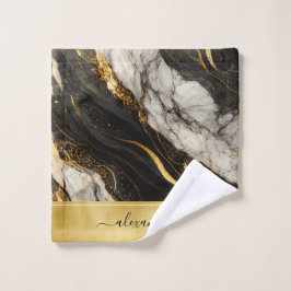 Black Grey White Gold Marble Luxury Modern Bad Handdoek