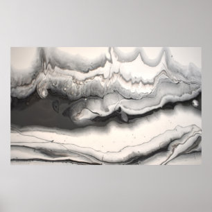 Black Grey White Horizontal Abstract Fluid Art Poster