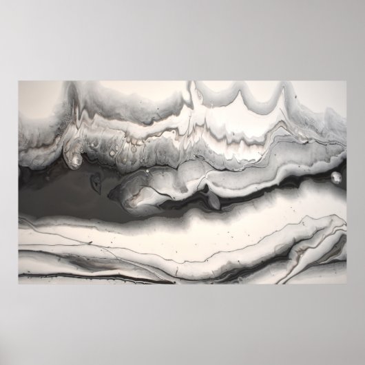 Black Grey White Horizontal Abstract Fluid Art Poster (Voorkant)