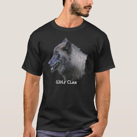 Black Grey Wolf Head Wildlife Wolf Clan T-Shirt (Devant)