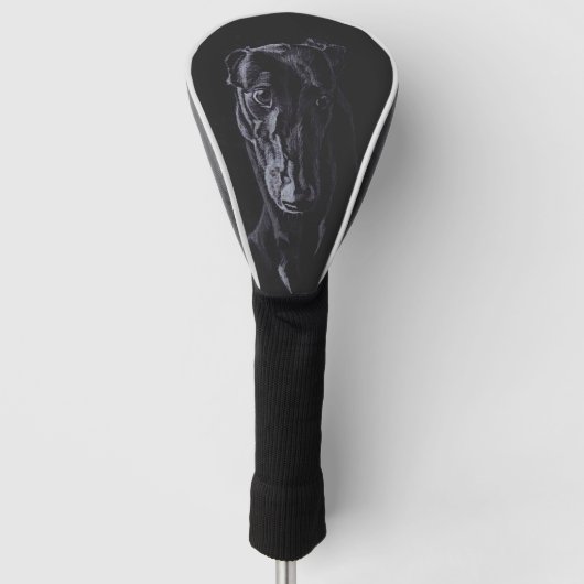 Black Greyhound Dog Art Golf Driver Hoesje Golfheadcover (Voorkant)