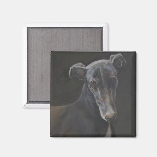 Black Greyhound Dog Art Magnet (Recto/Verso)