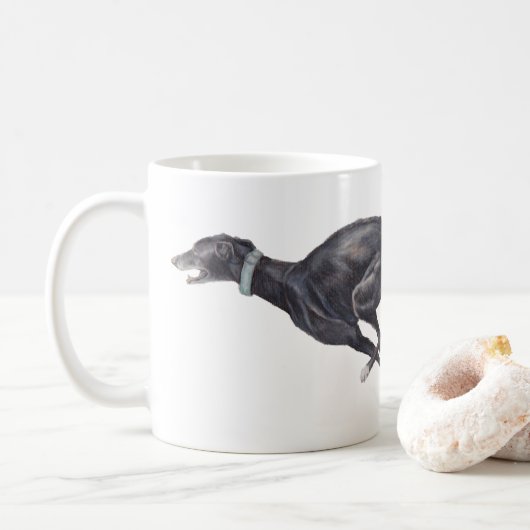 Black Greyhound Dog Art Mok (Met donut)
