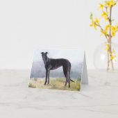 Black Greyhound Dog Art Note Kaart (Gele Bloem)