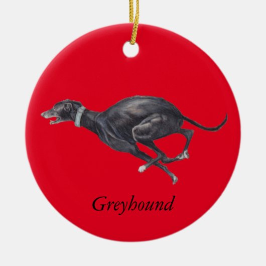 Black Greyhound op Red Dog Art Ornament (Voorkant)