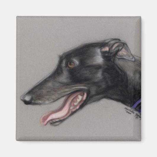 Black Greyhound Original Chien Art Magnet (Devant)