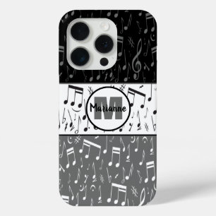 Black grijs en white muzieknoten Hoesje-Mate iPhon iPhone 15 Pro Case