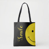 Black Grinning Smile Yellow Face Typography Draagtas (Voorkant)