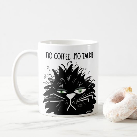 Black Grumpy Cat No Coffee No Talkie Funny Koffiemok (Met donut)
