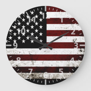 Black Grunge American Flag Grote Klok