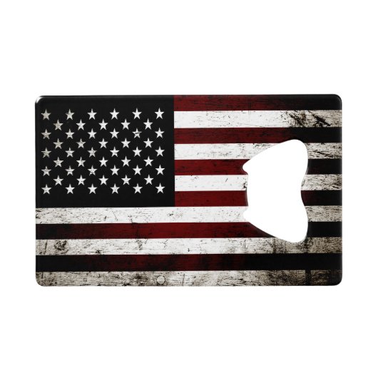 Black Grunge American Flag Kredietkaart Flessenopener (Achterkant Horizontaal)