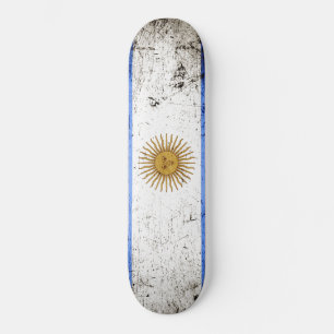 Black Grunge Argentina Flag Skateboard